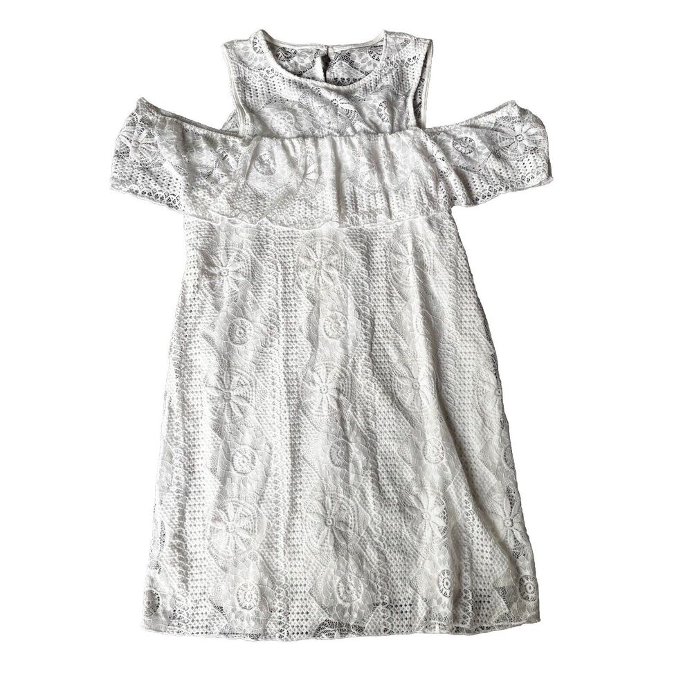 Francescas Miami Dress Sz L White Cold Shoulder Lace Above Knee Summer Beach